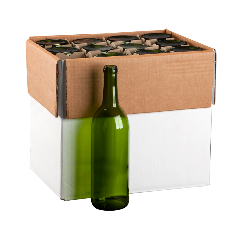 Wine Bottles - Green Cork Top 750ml - Case of 12